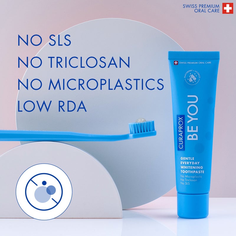 CURAPROX Be You Toothpaste Blackberry + Liquorice | 60ml Gentle Whitening Fluoride Toothpaste | SLS-Free, Microplastic-Free, Triclosan-Free Formula | Blue - Image 3